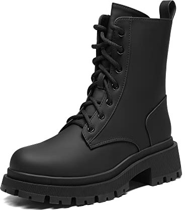 DREAM PAIRS Damenstiefel Schnürstiefel Silhouette Bequemer Reißverschluss Warmes Futter Lug Sohle InnenreißverschlussSchwarz/Seidenpu SDMB2203W-E Größe 38 (EUR)