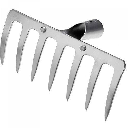 sourcing map 7 Teeth Garden Rake Head, Galvanized Manganese Steel Stone Rake for Garden Farm Backyard without Handle Hard Rake Head Only, Silver Tone