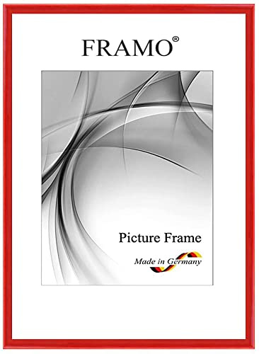 FRAMO Holz Bilderrahmen Schmal 48 x 64 cm aus Massivholz | Rot Hochglanz | Farbe/Größe wählbar | Rahmen für Poster | Puzzle | Foto collage N°123