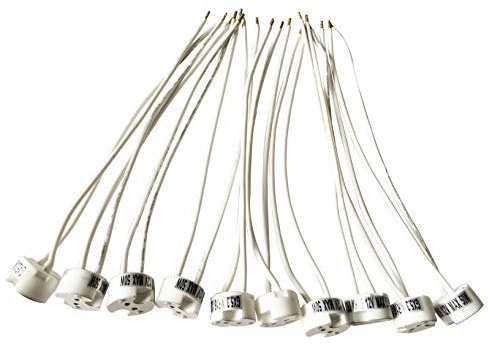 feinlux® 10 Stück universal 12V Fassung für 12V Lampen G4, MR16, GU5,3 MR11, GU4 Sockel Halterung aus Keramik mit Kabel vorgelötet lang - ideal für 12V Stiftsockel LED und Halogen Birne