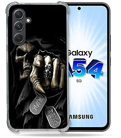 Cokitec - Carcasa Reforzada para Samsung Galaxy A54 5G (Cristal Templado, Cabeza de Muerte)