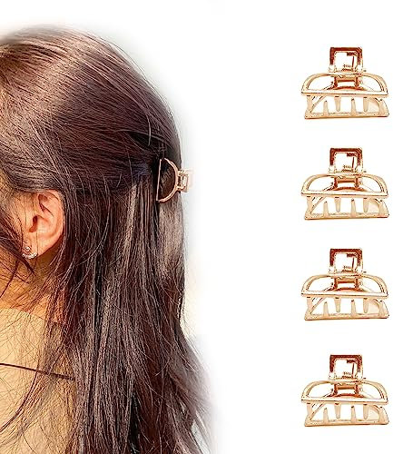4Pcs Hair Claw Clips, D-Shape Metal Strong Hold Non-Slip Jaw Hair Claw Hair Clamps Hairpins, Hair Clips Styling Hair Accessories For Girls Women (Rose Gold)