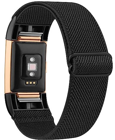 Wanme Cinturino compatibile con Fitbit Charge 2 da donna, in nylon, per Fitbit Charge 2 Fitness Wristband (nero)