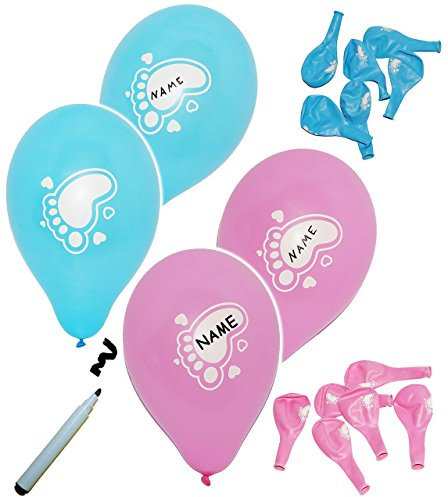 alles-meine.de GmbH 6 TLG. Set Luftballons - Baby Füße - pink - mit Namen zum Beschriften - Ballon für Helium oder Luft - Kinder/Mädchen - zur Geburt/Willkommen - Pulle..
