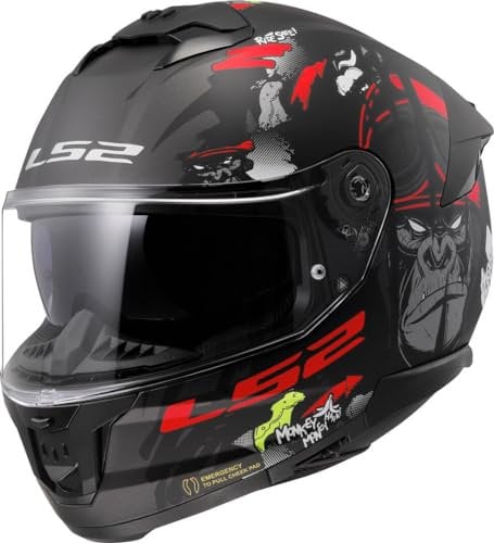 LS2, Casco Moto Integrale STREAM II ANGRY MONKEY Matt Black Red, L