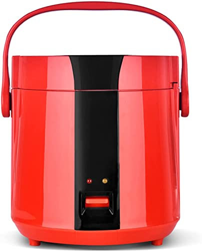 SilteD Mini Olla Arrocera 1.2L Hacer Arroz Y Cocer Al Vapor Alimentos Y Verduras Saludables Olla Arrocera Pequeña con Vaporera para 1-2 Personas,Rojo