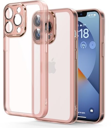 Honeyview Colored Clear Case for iPhone 13 Pro Max with Matte Border, Built-in Camera Lens Protector, Non-Yellowing, Shockproof, Armour Phone Cover for Apple iPhone 13 Pro Max 5G - Pink