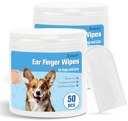Avont 100 Pièces Doigtiers Oreille Chien et Chat, Bon Soin et Hygiène des Oreilles des Chiens et Chats, Nettoyeur d'oreilles pour Animaux de Compagnie