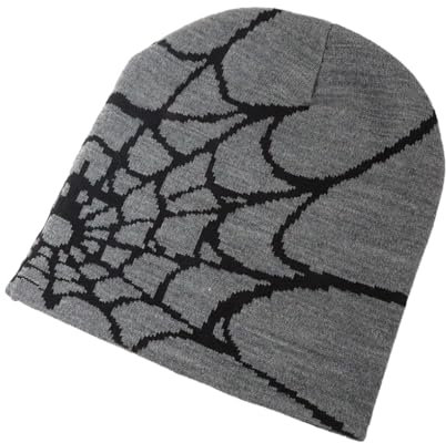 Ailan Stilvolle Spinnennetz Beanie Mütze, unverzichtbare Winter Kopfbedeckung, schöne Geschenke, gestrickte Beanie Mütze aus Acrylfasern, Spinnennetz Mützen, Grauschwarz