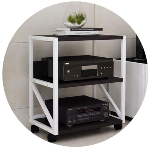 Armadio Audio HiFi in MDF A 3 Livelli Supporto Multimediale per Centro di Intrattenimento per TV Stampante Multifunzione Regolabile in Altezza con Rullo (Color : Black, S : 50 * 40 * 75cm(3Tier))