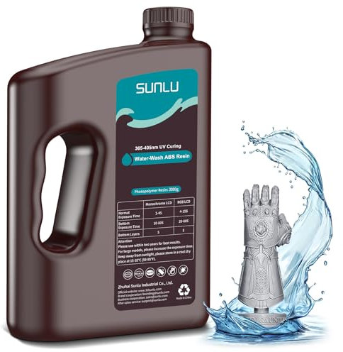 SUNLU Wasser-Waschen ABS 3D Drucker Harz 3KG, Kombiniert Eigenschaften von ABS Harz mit Wasser Abwaschbar Harz, Bessere Festigkeit 3D UV Harze für LCD DLP SLA 3D Druckers, Höhere Präzision, Grau