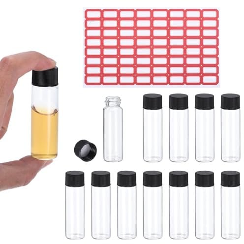 PATIKIL 15ml Clear Glass Vials, 36 Pack Sample Vials with Screw Cap Reagent Media Bottle with Labels Leak-Proof Liquid Vial for Lab