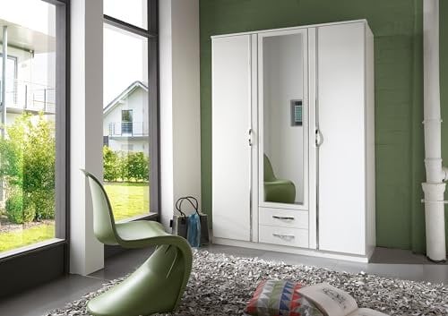 möbelando Drehtürenschrank >Duo< in Weiss,AUFLEISTUNGEN Chrom - 135x199x58cm (BxHxT)