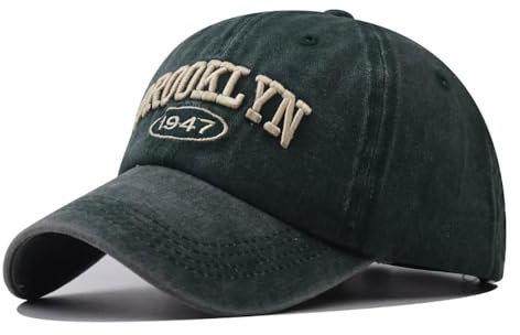 FVKTHNVS Klassische Vintage Washed Herren Baseball Cap Brooklyn 1947 Stickerei Fashion Trend Dad Cap Neutral Baseball Cap, dunkelgrün, 58