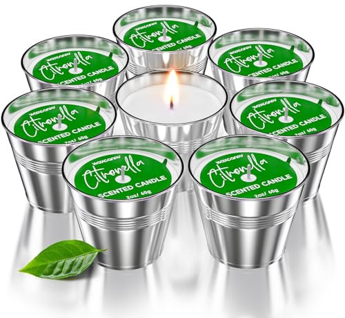Citronella Kerzen für den Außenbereich, 8 Pack, insgesamt 480 g, mit natürlichem ätherischem Öl, Sojawachs, Citronella Kerzen Set für Garten, Hof, Party, Camping, Grillen, Zuhause, Balkon