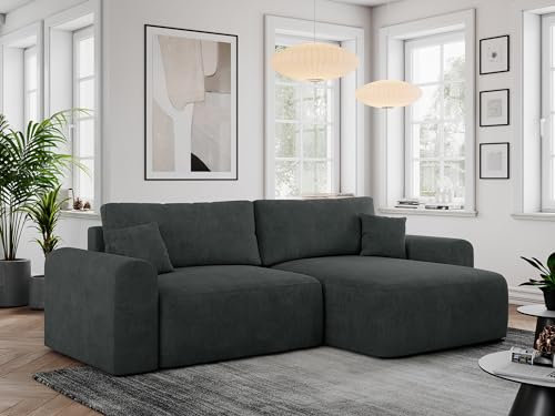 MKS MEBLE Sofa L-Form, Ecksofa mit Schlaffunktion, Wohnlandschaft L-Form mit Kissen, Couch L-Form - Nelson - Dunkelgrau Struktur