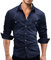 Rodawu Mens Denim Shirt Stretch Cotton Cowboy Button Down Casual Jacket Muscle Fit Deep Blue M