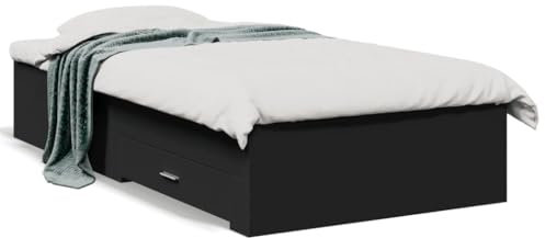 SECOLI Bett mit 2 schubladen 100x200 Bett mit Stauraum Bett 100x200 Bett mit schubladen Einzelbett Jugendbett Kinderbett Holzbett -Schwarz-100x200 cm