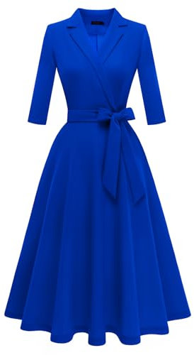 Meetjen Women's Elegant Cocktail Party Dresses Long Sleeve Fit and Flare Modest Church Midi Evening Dress,RoyalBlue,XL