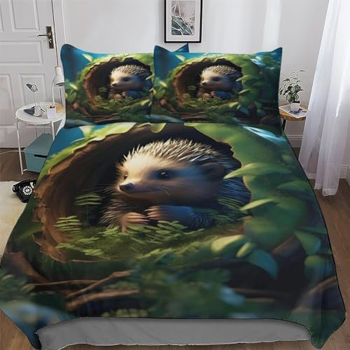 PAZZK Igel Bettwäsche Weich Atmungsaktiv Bettbezüge Set 2 teilig Mikrofaser Bettbezug Mit Kissenbezüge Für Kinder Erwachsene Deckenbezug Single (135x200cm)