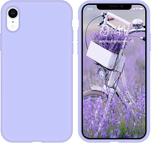 Custodia Silicone Liquido per iPhone XR, Cover Gomma Gel Morbida, Antiurto con Microfibra Interna, Fucsia (lilla)