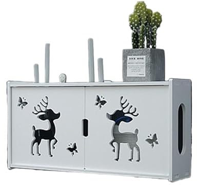 Huangj-0527 Kabelbox Dekor Wand Lagerung Drahtlose Hängende WiFi Router Box Box Kabel Stanzen Router Hause Holz Lagerung Stecker Box Organizer Kabelmanagement Box(3)