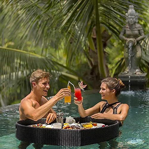 GKJHTED Schwimmendes Tablett für den Pool, herzförmiges Rattan-Schwimmtablett für den Pool mit Griffen zum Servieren von Getränken, Brunch und Essen auf dem Wasser