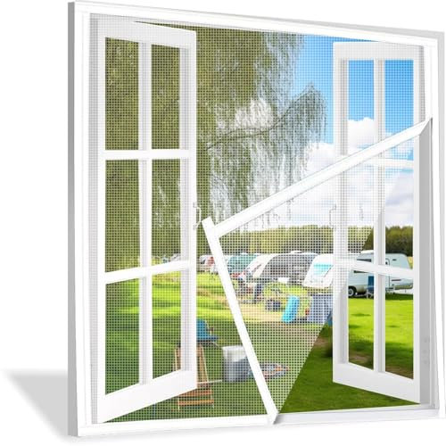 Zanzariera Finestra 80x120cm Bianco, Zanzariera per Porte Finestre Scorrevole con Magneti Anti Zanzare Insetti, Rete Fine, con Nastro Adesivo