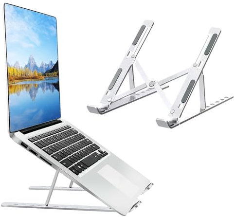 KOMUNJ Supporto PC Portatile, Alluminio Ventilato, Leggero Basi di Raffreddamento, Antiscivolo, Portatile Pieghevole, Ventilazione e Dissipazione del Calore, Regolazione a 7 Marce