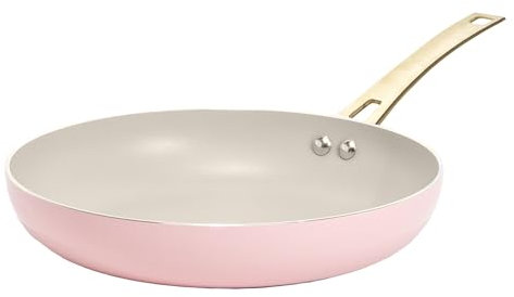 Paris Hilton – Aluminium Pfanne mit Keramischer Antihaft-Beschichtung, Ø25x45cm, für alle Herdarten inkl. Induktion, Spülmaschinenfest, Goldgriff – Pink/Creme/Gold