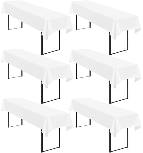 6 Stück Bierzeltgarnitur 100 x 250cm Biertischdecke wasserdichte Polyester Tischdecke Weiß für 50 und 70cm Biertische, Rechteckige Tischdecken für Hochzeitsfeiern