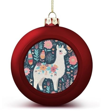 Niedliche Lama-Blumen-Weihnachtskugel, Ornamente, 6,1 cm, bruchsicher, Weihnachtsbaumschmuck, Kugeln, roter Stil, hängende Weihnachtsschmuck für Weihnachtsbaum, Feiertagsdekoration
