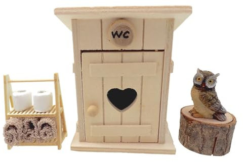 ZauberDeko Wichtel Zubehör Toilettenhäuschen Regal Toilettenpapier Handtuch Eule Baumstamm Set 9-Teilig