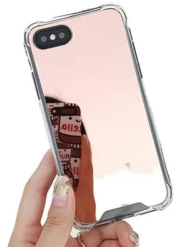 Miagon Mirror Case for iPhone 8 Plus/7 Plus,Makeup Mirror Effect Bright Reflection Hard Mirror Back Bumper Rubber Phone Cover for Girls Women