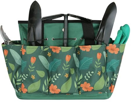 GeerDuo Garden Tool Organizer Bag, Portable Garden Tote with Handle, Oxford & Polyester, Ideal Gardening Gifts, Tools Not Included (Green)