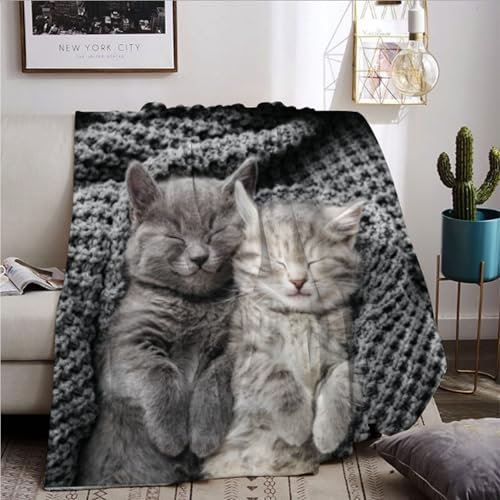 BNREDA Coperta con motivo di gatti, simpatici animali, morbida coperta in pile di flanella, per bambini e adulti (Gatti-2, 130x150cm)