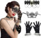 3 Stück Steampunk Kostüm Damen Accessoires,Steampunk Handschuhe Damen,Spitzenmaske,Gotisch Choker Halskette,Gothic Schmuck Accessoires,Vampir Kostüm Damen Zubehör für Halloween Karneval Maskerade