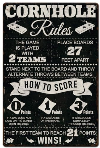 Hobbspring 1 Stück Vintage Blechschilder 20x30cm Retro Eisen Cornhole Regeln Schild Rostoptik Spiele Cornhole Poster Für Schule Klassenzimmer Park Hof Zuhause Wandkunst Dekorationen