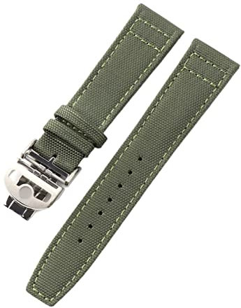 HSPTR Canvas-Lederarmband für IWC-Uhr mit neuer Faltschließe, Correa de reloj, Nylon-Armband, Zubehörteile(Black,21mm)