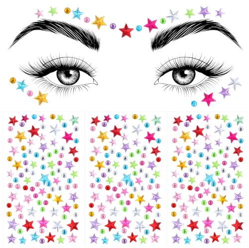 6 Blätter Karneval Glitzersteine Gesicht Selbstklebend,Gesicht Glitter Strass Aufkleber,Bunte Glitzersteine Aufkleber für Karneval,Gesicht-Make-up,Nagel Dekoration,Party,Halloween,Weihnachten