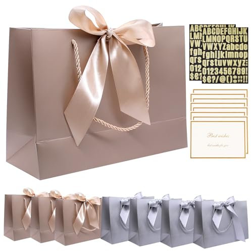 WYYFXY® Geschenktüte, 8 Stück Papier Geschenktüten mit Henkel Tüte Geschenk mit 8 Grußkarten und 2 Aufkleber, Geschenktaschen für Weihnachten Geburtstag Hochzeit Festivalfeier