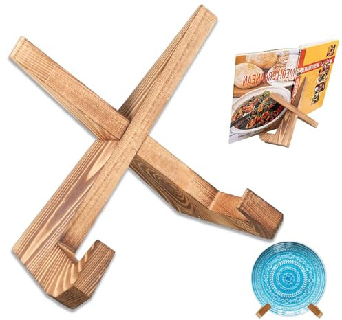 Kochbuchhalter, Holzfarbe Buchständer Holz, Retro Stil Rezepthalter für Küche, Buch Halterung, Rezept Display Rack, Faules Rezeptregal, Zum Ausstellen von Büchern, Bilderrahmen, Getreide