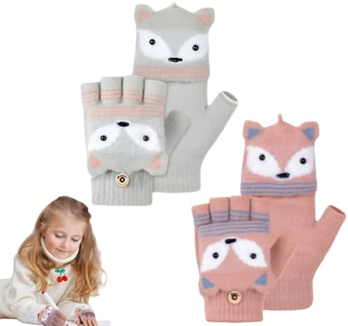 SDXCJY 2 Paar Fäustlinge mit Knopf Klappe Fingerlose Handschuhe für Kinder, dehnbare warme Strickhandschuhe, Weihnachtsgeschenke für Jungen und Mädchen.