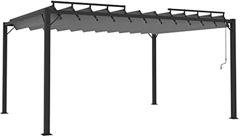 Wenjingqi-313929 Pavillon mit Lamellendach, cremefarbener Stoff und Aluminium, 3 x 4 m