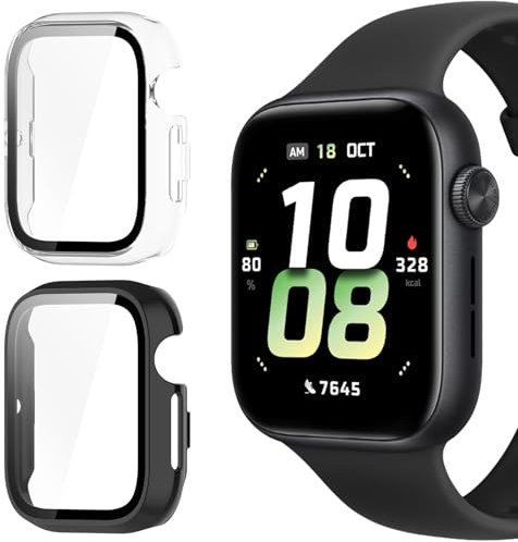 KeeFos 2 Pezzi Cover Compatibile con Honor Watch 5, PC Custodia Protettiva con Vetro Temperato Pellicola Protettiva, Integrato Cover per Honor Watch 5 - Trasparente+Nero