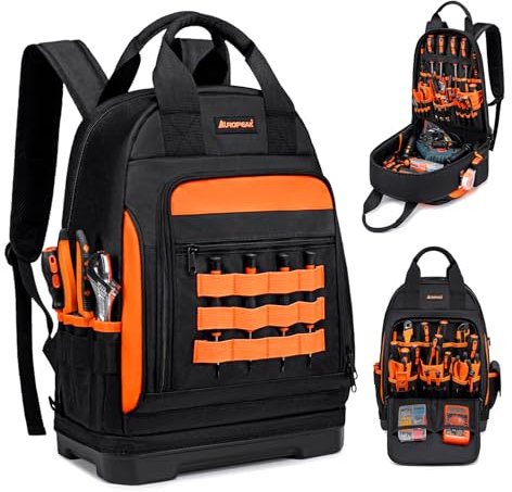 AUROPEAK Tool Backpack Heavy Duty for Men Women, 77 Pockets Water-resistant Hvac Tool Bag Backpack Organizer with Waterproof Molded Base, 1680D, Durable Multi-Use Pocket for Electrician Construction