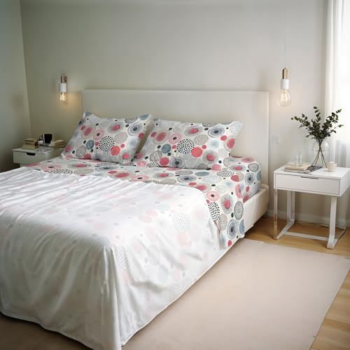 River Cotton Double Bed Sheet Set, Made in Italy – Complete Bed Set, Fitted Sheet, Top Sheet 240 x 300 cm and 2 Pillowcases with Inner Flap (Double, Elba)