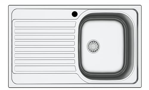 Lavello INCASSO 1 Vasca DESTRA + Gocciolatoio Sinistro | Acciaio Inox Prelucido | 79x50 cm | Incasso 6 mm | Foro Scarico 3,5” | Lavello Cucina Resistente, Igienico e Facile da Pulire