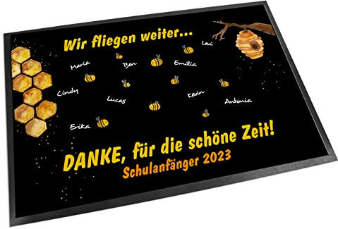 Unikatolo Fußmatte Kita Abschiedsgeschenk Motiv mit Namen und Text personalisiert- Erzieherin, Lehrer, Kindergarten, Schulanfang, Geschenk, Teppich, Fußabtreter, Vorleger (105 x 70 cm) Bienen