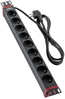 SABAJ Multiprise rackable 19 Pouces - 9 Prises Electrique Type E - 2m 230V - Rotation à 360 Zoll - Mural, Universel - Aluminium